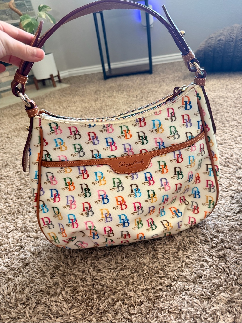 Dooney & Bourke Multicolor DB75 Logo Hobo with Brown Trim